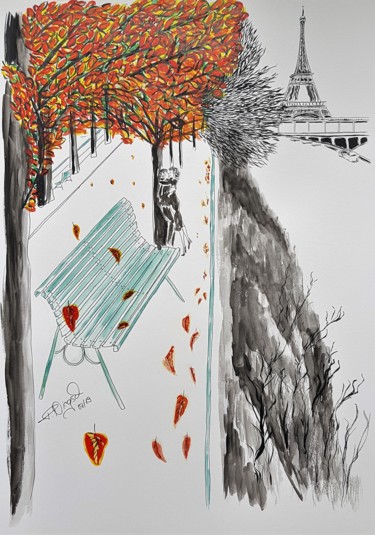 Drawing titled "automne" by Tanja Niegsch, Original Artwork, Gouache
