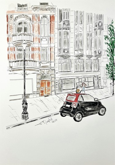Drawing titled "driving around with…" by Tanja Niegsch, Original Artwork, Gouache