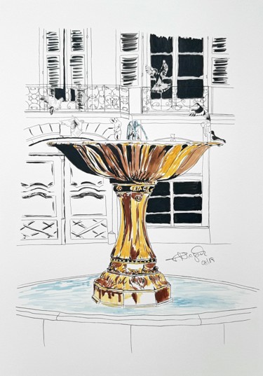 Drawing titled "fountain" by Tanja Niegsch, Original Artwork, Gouache