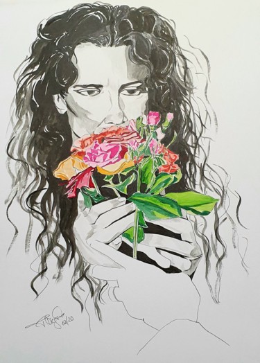 Drawing titled "when flowers do not…" by Tanja Niegsch, Original Artwork, Gouache