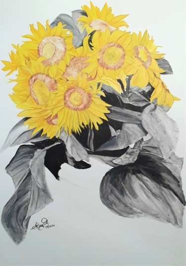 Zeichnungen mit dem Titel "the sun in flowers" von Tanja Niegsch, Original-Kunstwerk, Aquarell