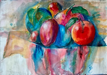 Malerei mit dem Titel "Fruits is colorful" von Tanja Olsson, Original-Kunstwerk, Aquarell