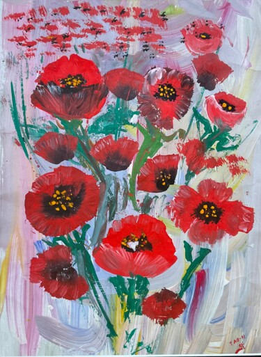 Painting titled "Poppy love" by Tanja Olsson, Original Artwork, Gouache