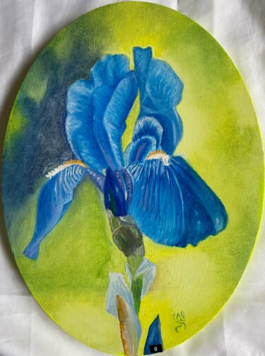 Painting titled "Iris" by Tanja Olsson, Original Artwork, Oil Mounted on Other rigid panel