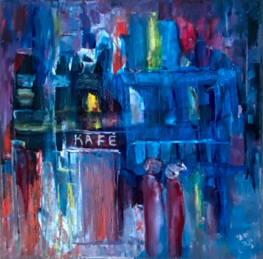 Painting titled "City on the night" by Tanja Olsson, Original Artwork, Oil