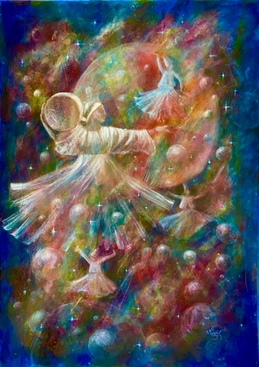Painting titled "Dance with tambouri…" by Tanja Olsson, Original Artwork, Acrylic Mounted on Wood Stretcher frame