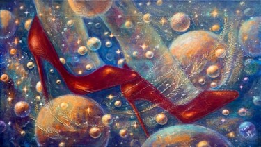 Peinture intitulée "Shoes on the Galaxy" par Tanja Olsson, Œuvre d'art originale, Acrylique Monté sur Châssis en bois