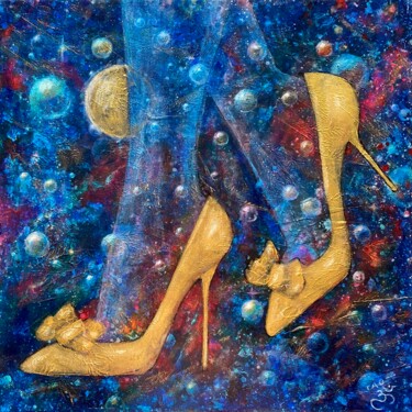 Painting titled "Gold shoes" by Tanja Olsson, Original Artwork, Acrylic Mounted on Wood Stretcher frame