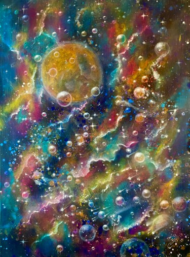 Painting titled "My Cosmos 2" by Tanja Olsson, Original Artwork, Acrylic Mounted on Wood Stretcher frame
