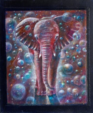 Painting titled "Pink elephant" by Tanja Olsson, Original Artwork, Acrylic Mounted on Wood Stretcher frame