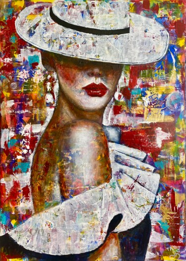 Painting titled "Lady in white" by Tanja Olsson, Original Artwork, Acrylic Mounted on Wood Stretcher frame