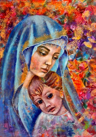 Картина под названием "Mothers love" - Tanja Olsson, Подлинное произведение искусства, Акрил Установлен на Деревянная рама д…