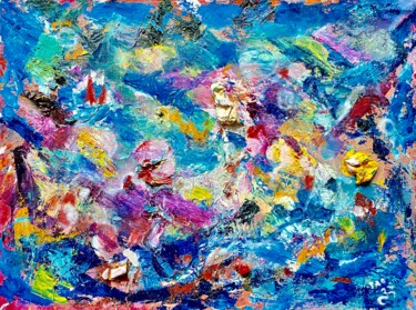 Картина под названием "Abstract blue" - Tanja Olsson, Подлинное произведение искусства, Масло Установлен на Деревянная рама…