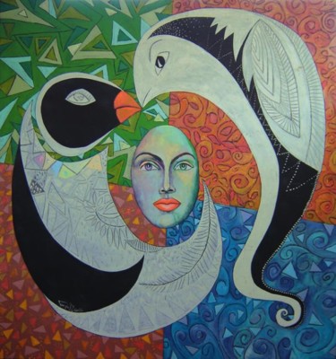 Painting titled "Woman-Bird" by Tanja Djokic, Original Artwork