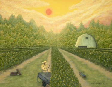 Malerei mit dem Titel "BLUE HARVEST" von Ed Moralez, Original-Kunstwerk, Öl