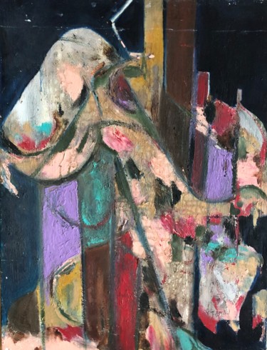 Ζωγραφική με τίτλο "empreinte" από Virginia Tansu, Αυθεντικά έργα τέχνης, Λάδι Τοποθετήθηκε στο Ξύλινο φορείο σκελετό