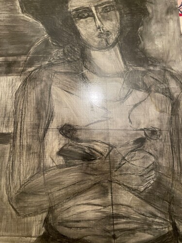 Картина под названием "le christ en. jeans" - Virginia Tansu, Подлинное произведение искусства, Древесный уголь