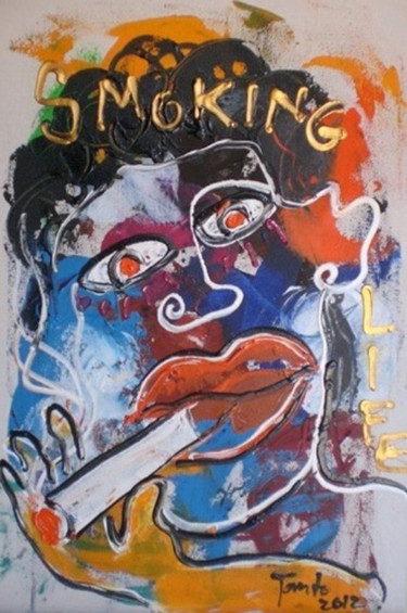 Painting titled "Smoking" by Tanto Sutianto, Original Artwork