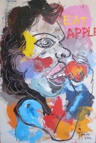 Painting titled "Eat apple" by Tanto Sutianto, Original Artwork