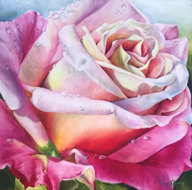 Картина под названием "Rose with dew - a f…" - Tanya Churey, Подлинное произведение искусства, Масло