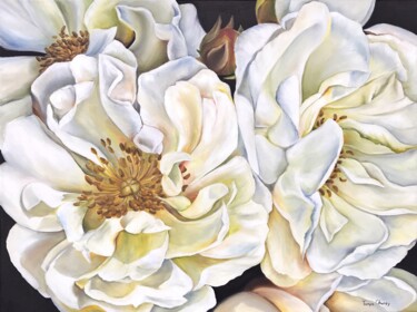 Картина под названием "Rose goldfinch - bi…" - Tanya Churey, Подлинное произведение искусства, Масло