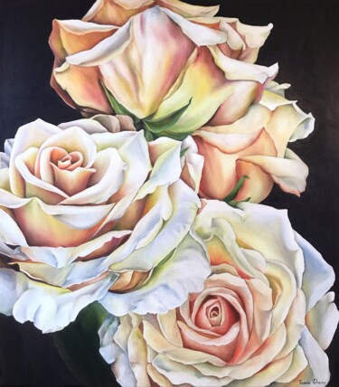 Painting titled "Roses, pastel roses" by Tanya Churey, Original Artwork, Oil