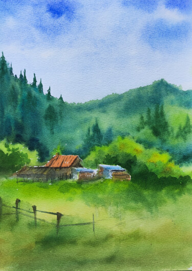 Painting titled "House in the mounta…" by Tanya Cooper, Original Artwork, Watercolor