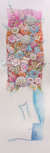 Peinture intitulée "Chatty little flowe…" par Tanya Dolya, Œuvre d'art originale, Aquarelle