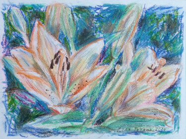 Pintura intitulada "Lilies of the Vydub…" por Tanya Dolya, Obras de arte originais, Pastel Montado em Outro painel rígido