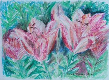 Painting titled "Lilies of the Vydub…" by Tanya Dolya, Original Artwork, Pastel Mounted on Other rigid panel