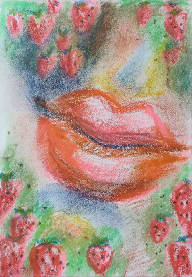 Painting titled "Berry lips. fantasy…" by Tanya Dolya, Original Artwork, Pastel Mounted on Other rigid panel