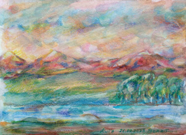 Malerei mit dem Titel "1 Red Mountains Lan…" von Tanya Dolya, Original-Kunstwerk, Aquarell