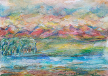 Pittura intitolato "2 Red Mountains Lan…" da Tanya Dolya, Opera d'arte originale, Acquarello