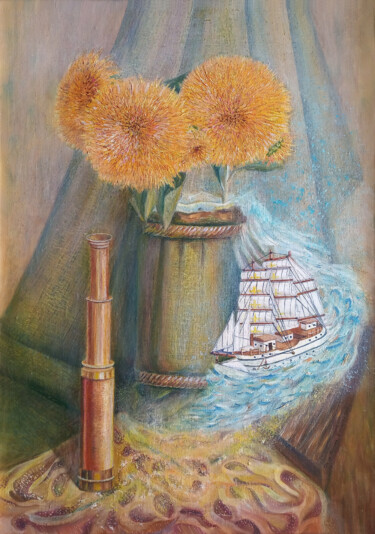 Картина под названием "Dreams about sea vo…" - Tanya Dolya, Подлинное произведение искусства, Масло Установлен на Деревянная…