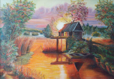 Painting titled "A cozy evening Even…" by Tanya Dolya, Original Artwork, Oil Mounted on Wood Stretcher frame