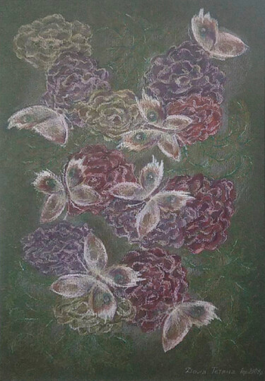 Painting titled "Butterflies and flo…" by Tanya Dolya, Original Artwork, Pastel