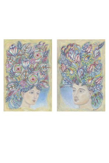 Ζωγραφική με τίτλο "Diptych "Flowers. H…" από Tanya Dolya, Αυθεντικά έργα τέχνης, Λάδι