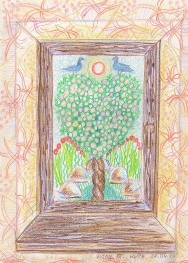 Dessin intitulée "Paradise tree with…" par Tanya Dolya, Œuvre d'art originale, Crayon