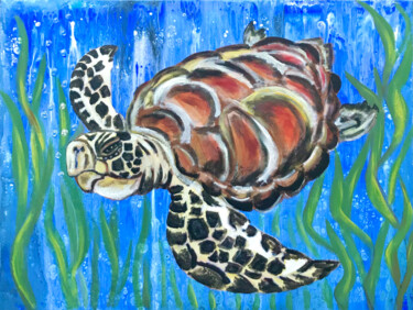 Painting titled "Морская черепаха" by Tanya Dulac, Original Artwork, Acrylic