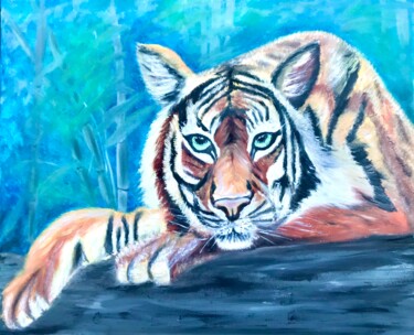Painting titled "Painting tiger oil" by Tanya Dulac, Original Artwork, Oil