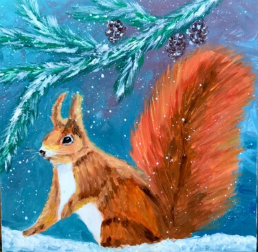 Painting titled "squirrel oil painti…" by Tanya Dulac, Original Artwork, Oil