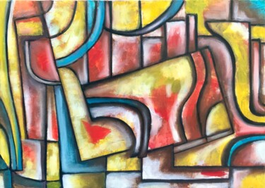 Painting titled "art abstract geomet…" by Tanya Dulac, Original Artwork, Oil Mounted on Wood Stretcher frame