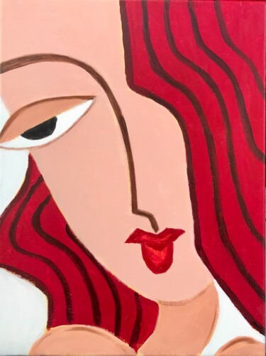 Картина под названием "Девушка с красными…" - Tanya Dulac, Подлинное произведение искусства, Акрил