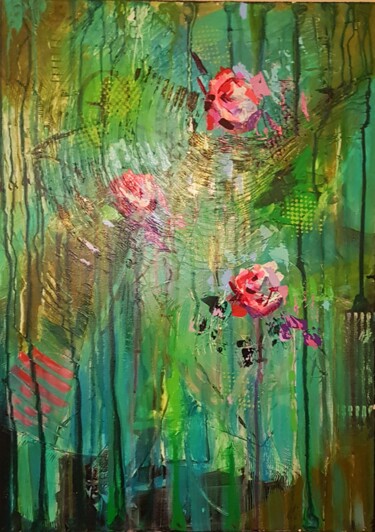 Abstraction with flowers Картина под названием "Abstraction with fl…" - Tanya Efe, Подлинное произведение искусства, Акрил