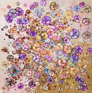 Pintura intitulada "Flowers on brown" por Tanya Efe, Obras de arte originais, Acrílico