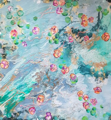 Schilderij getiteld "Flowers on Green fr…" door Tanya Efe, Origineel Kunstwerk, Acryl