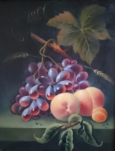 Painting titled "Grapes and Peaches" by Tanya Firn, Original Artwork, Oil