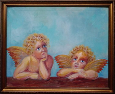 Painting titled "Two Little Golden A…" by Tanya Firn, Original Artwork, Oil