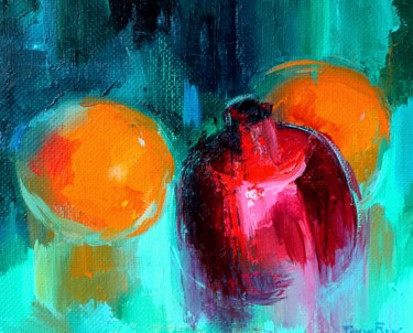Painting titled "Oranges and Pomegra…" by Tanya Firn, Original Artwork, Oil