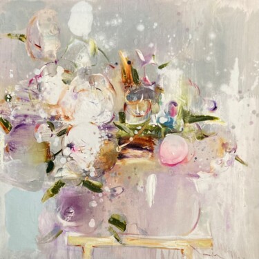 Painting titled "Peonies" by Tanya Grinevich, Original Artwork, Oil Mounted on Wood Stretcher frame
